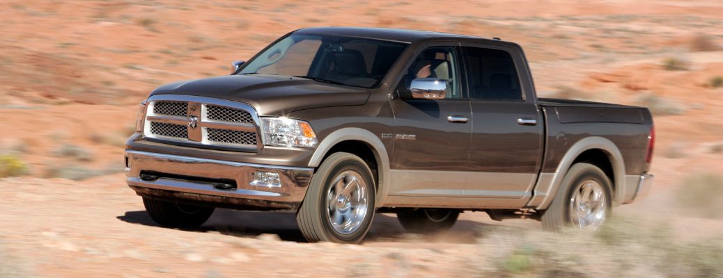 Front three-quarter view of the 2009 Dodge Ram driving