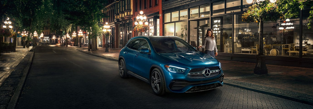 A woman coming out of the 2021 Mercedes-Benz GLA-Class