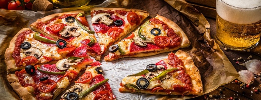 Close up view of a pizza