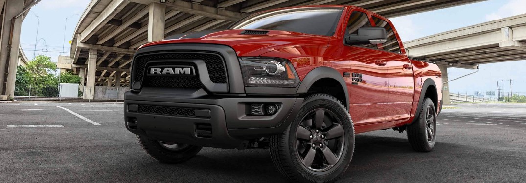 2020 Ram 1500 red exterior front fascia driver side parked under bridge