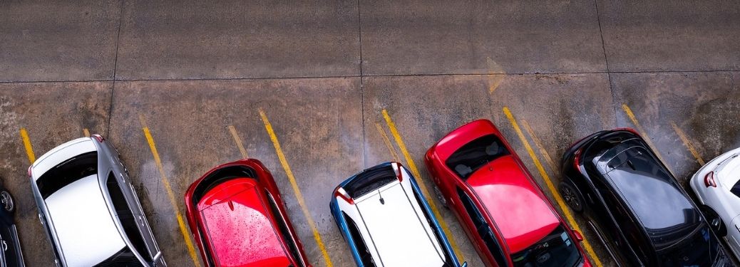 Cars parked in parking lot adjacently
