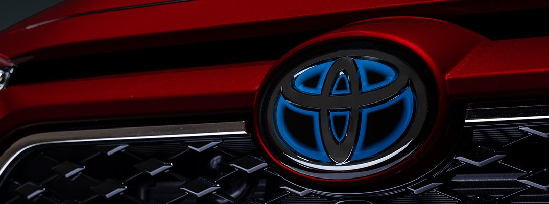 Close-up of Toyota logo on RAV4 Prime Plug-In Hybrid