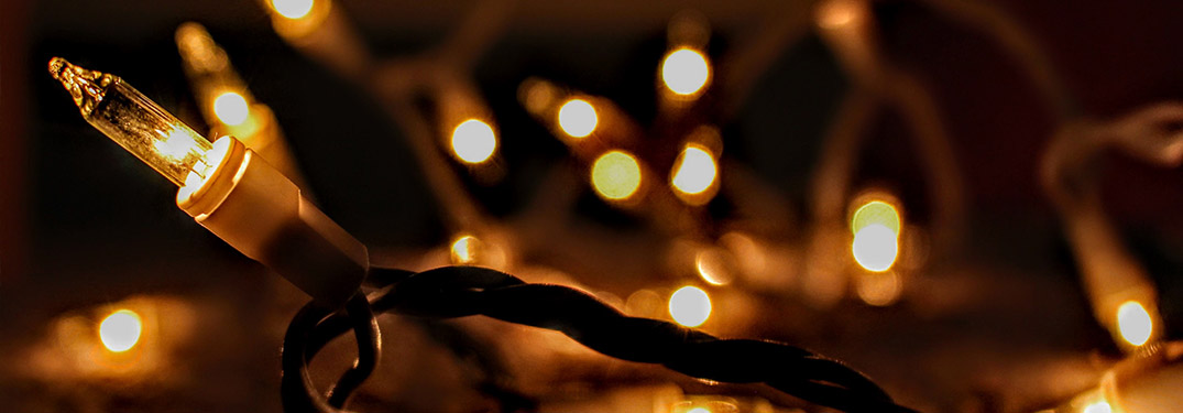 Holiday lights in the snow