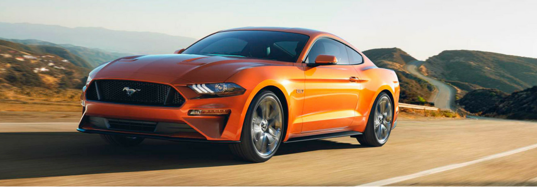 front side view of 2018 Ford Mustang in orange