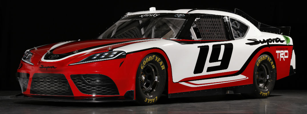 A front left quarter photo of the Toyota Supra that will be used by NASCAR teams