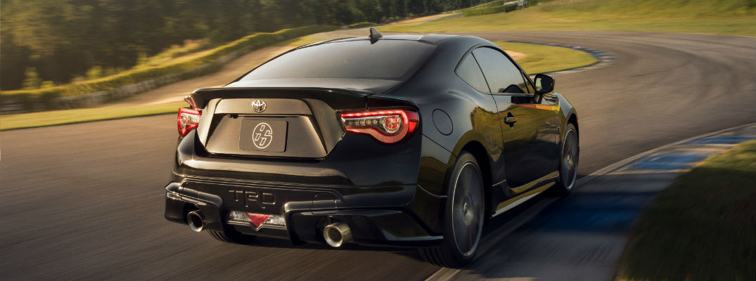 A rear quarter photo of the 2018 Toyota 86 on a race track.