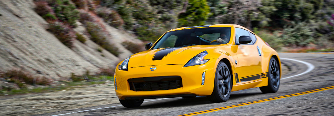 yellow nissan 370z driving
