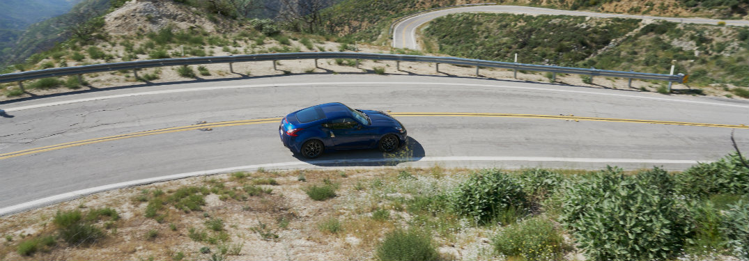 aerial view of blue nissan 370z
