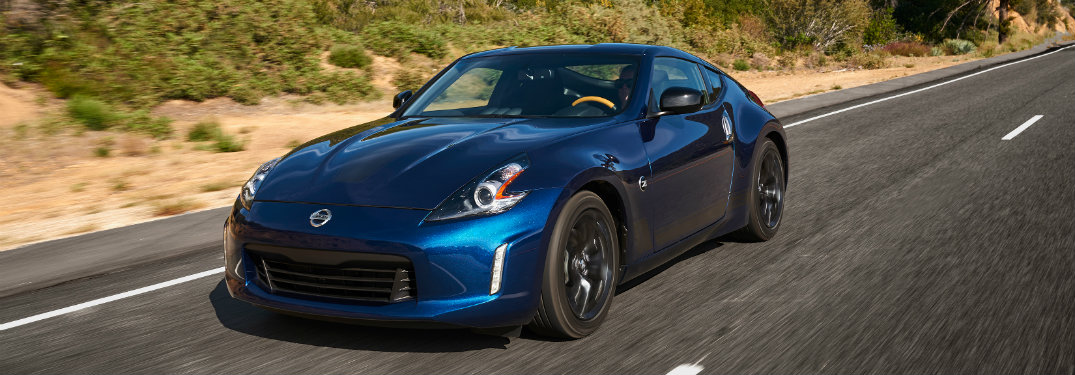 front view of blue nissan 370z