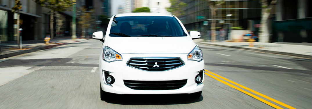 Front exterior view of a white 2018 Mitsubishi Mirage G4