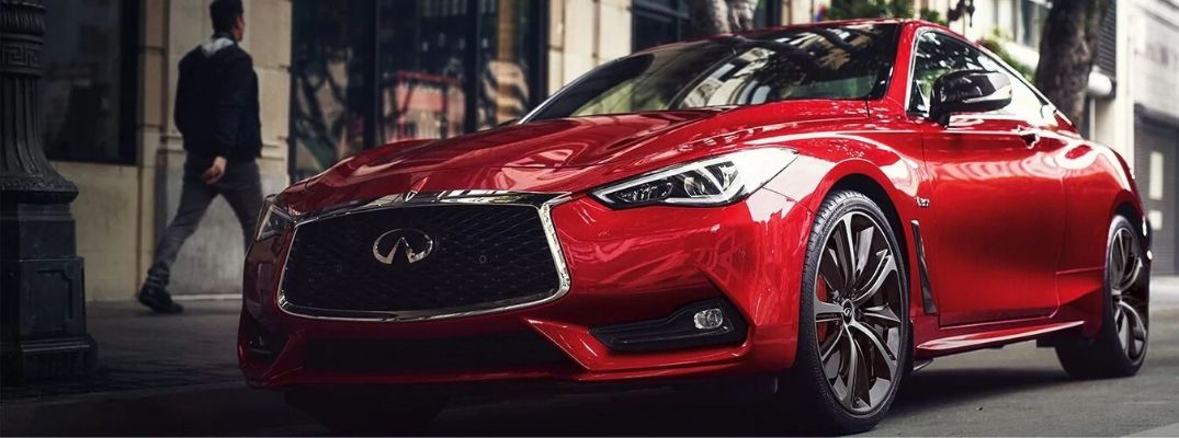 Exterior view of a red 2020 INFINITI Q60