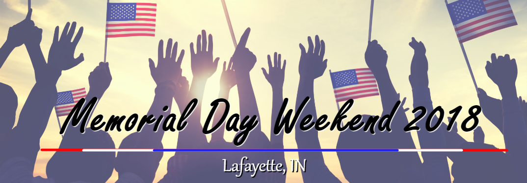 Events for Memorial Day Weekend 2018 in Lafayette, IN with silhouettes of people cheering and holding American flags