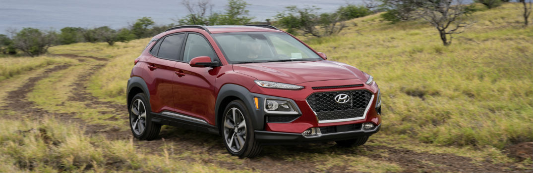 2018 Hyundai Kona Red Exterior Passenger Side Front in Field
