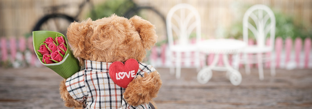 Teddy bear with roses going to a date