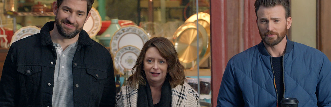 John Krasinski Rachel Dratch Chris Evans Looking at Something from Hyundai Super Bowl Commercial