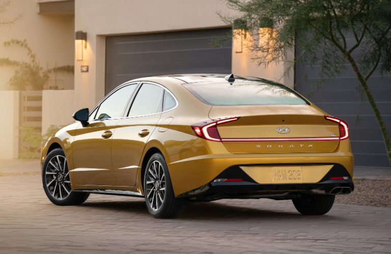 Rear view of yellow 2020 Hyundai Sonata