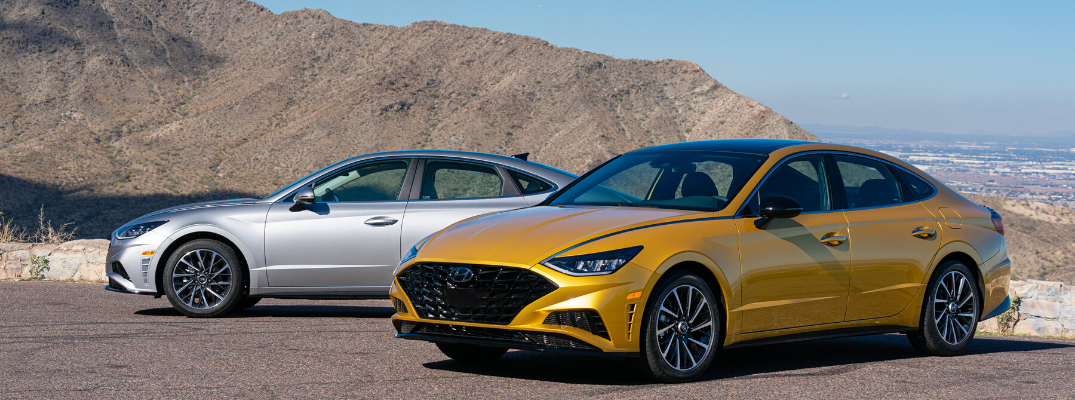 Silver and yellow 2020 Hyundai Sonata models