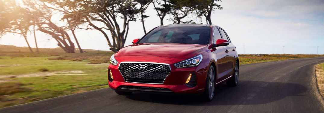 front view of a red 2018 Hyundai Elantra GT