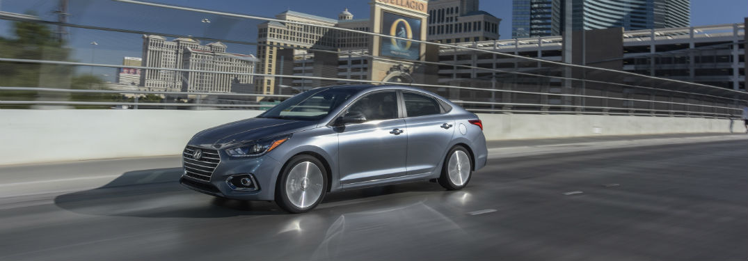 side view of a silver 2018 Hyundai Accent
