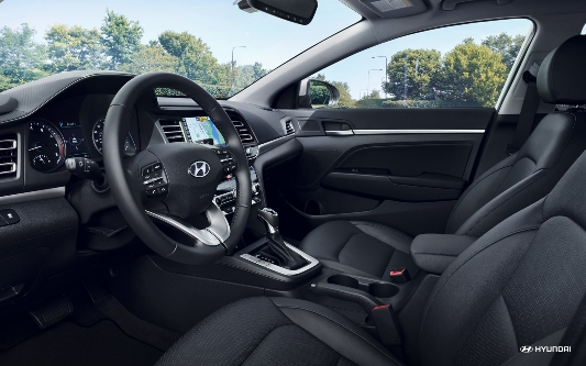 Interior front cabin of a 2020 Hyundai Elantra.
