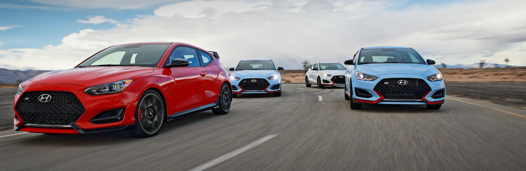 Multiple 2020 Hyundai Veloster N Models on Racetrack