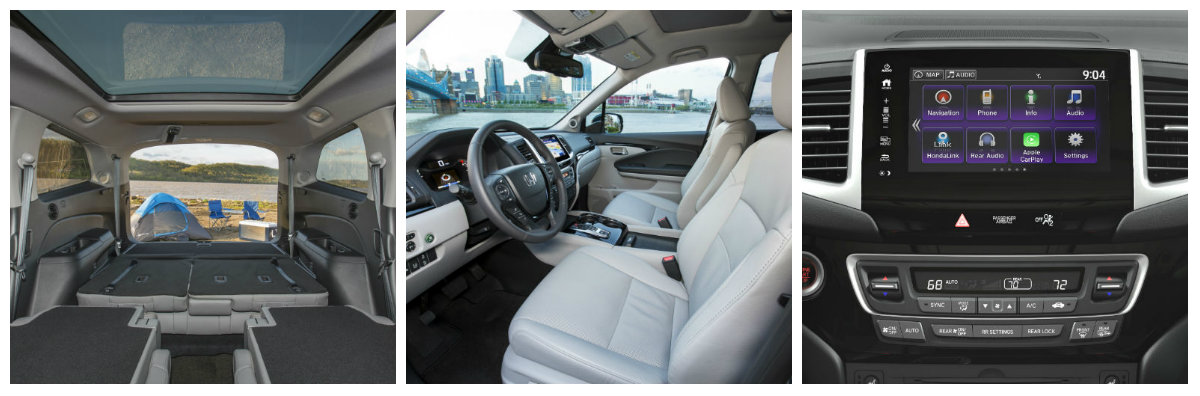 2018 honda pilot interior collage with seating and infotainment system