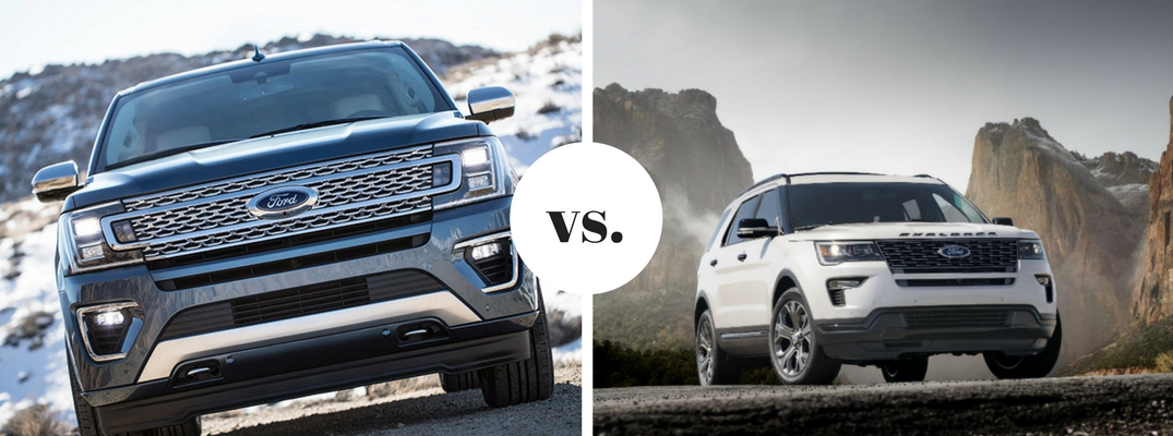 Ford Expedition and Ford Explorer positioned next to one another in comparison