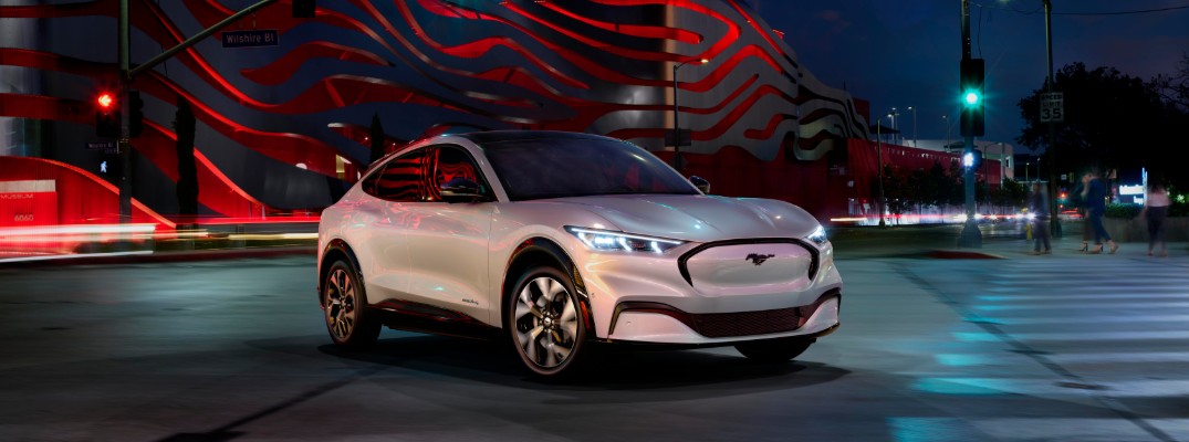 2021 Ford Mustang Mach-e parked downtown