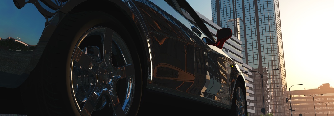 Sedan with High rise in background