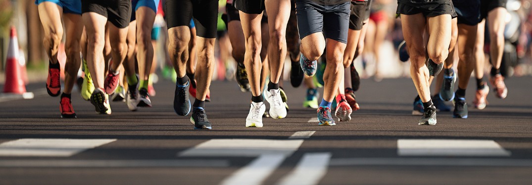 Close up of the feet of runners in a marathon