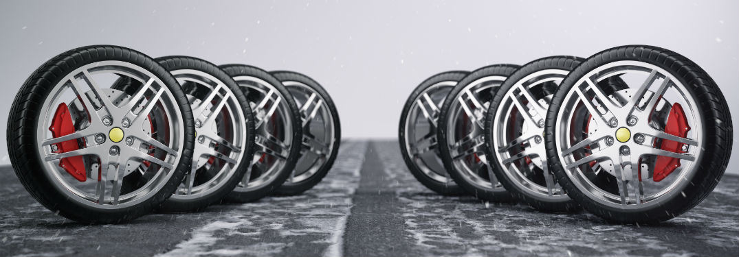 two rows of tires lining up diagonally inward