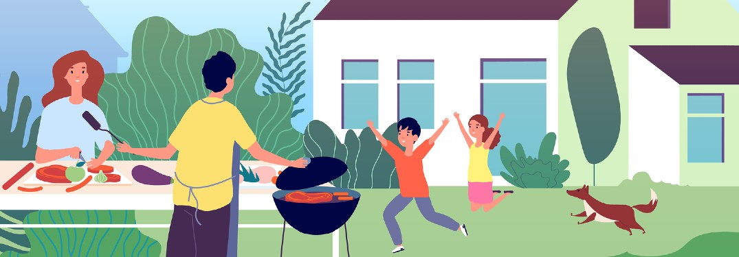 Graphic of a family grilling out in their backyard