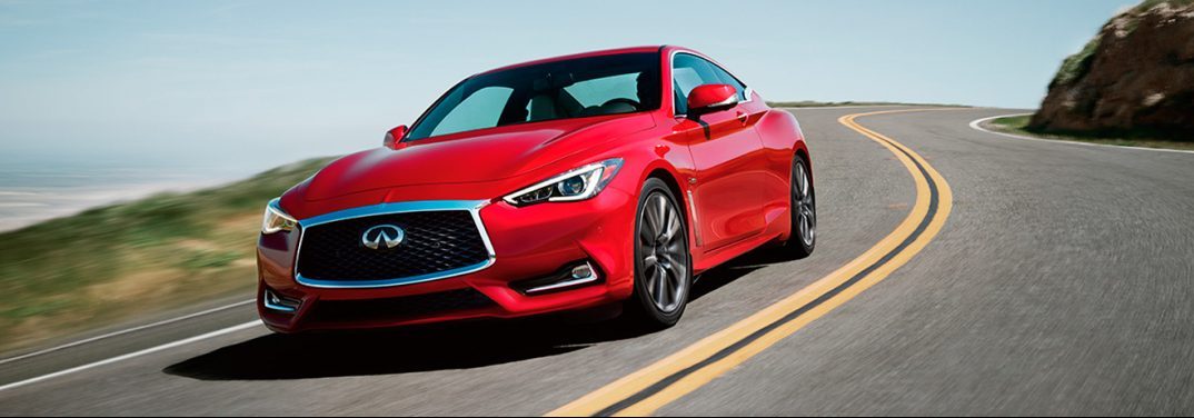 2017 Infiniti Q60 driving on a country road