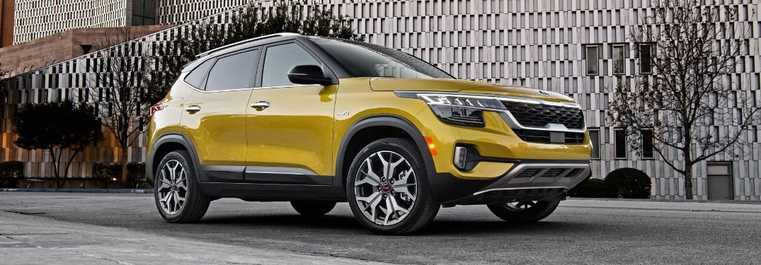 low angle view of 2021 Kia Seltos parked
