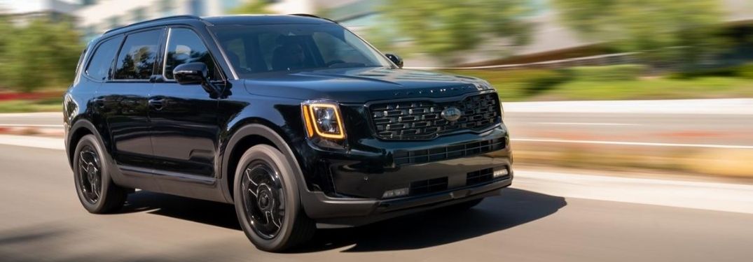 Black 2021 Kia Telluride Nightfall Edition on a City Street