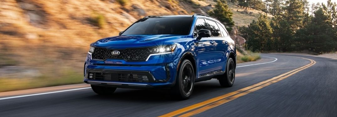 Blue 2021 Kia Sorento on a Country Highway