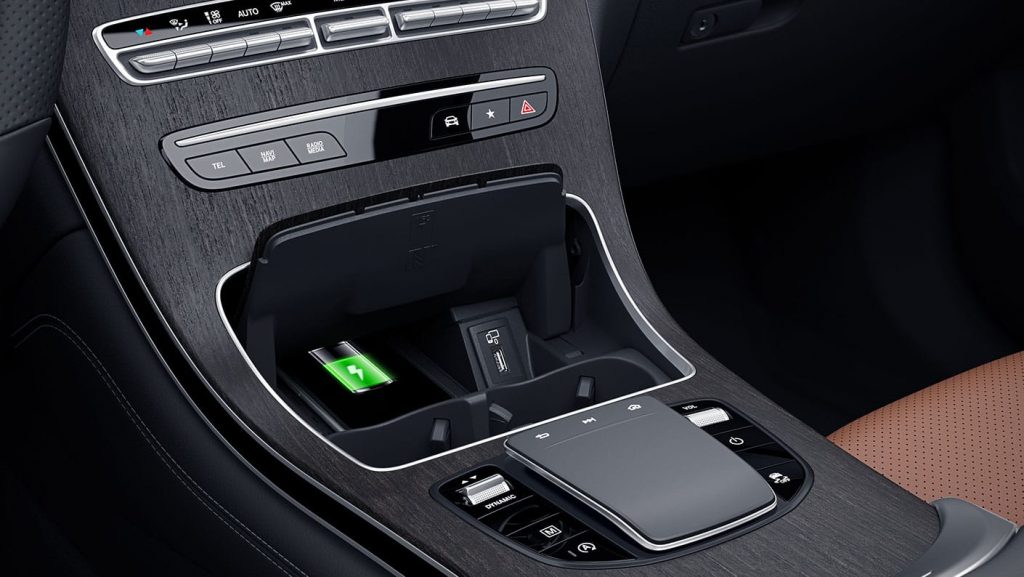 2020 Mercedes-Benz GLC SUV interior close up on charging station