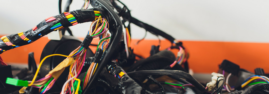 Tangle of car electrical wires