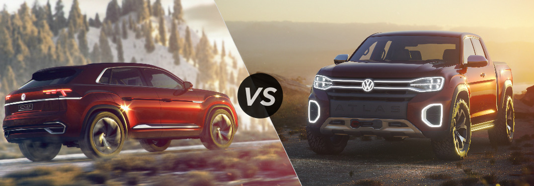 VW Atlas Cross concept and VW Atlas Tanoak concept vehicles side by side