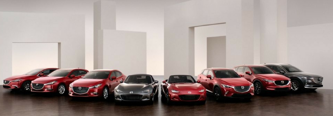 2018 Mazda lineup in a large room