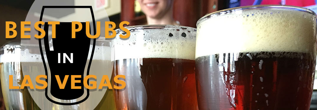 Close Up of Beers on a Bar with Gold Best Irish Pubs in Las Vegas Text Over Black Pint Glass Graphic