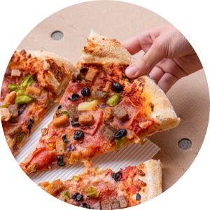 Person Taking a Slice of Pizza
