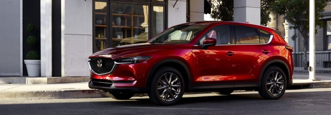 Red 2021 Mazda CX-5 on a City Street