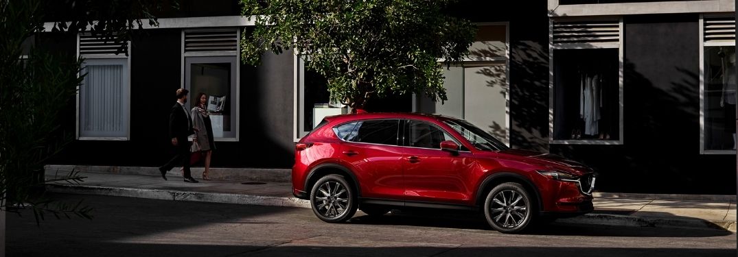 Red 2021 Mazda CX-5 Side Exterior on a City Street