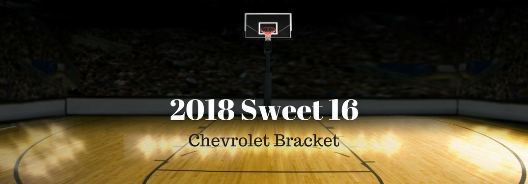 2018 Sweet 16 Chevrolet Bracket, text on an image of a basketball hoop and court