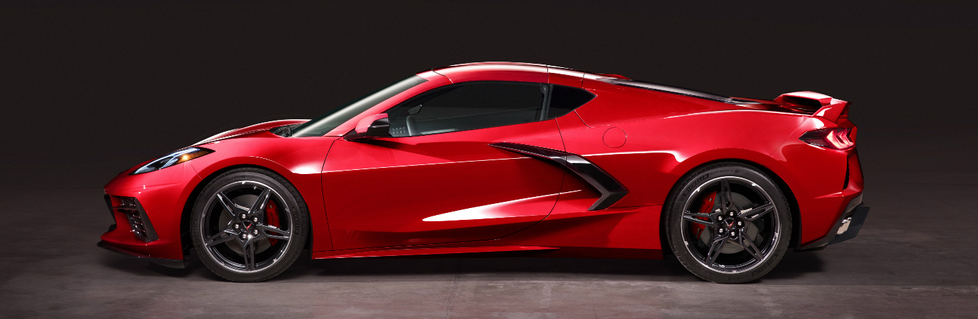 Side view of red 2020 Chevrolet Corvette Stingray