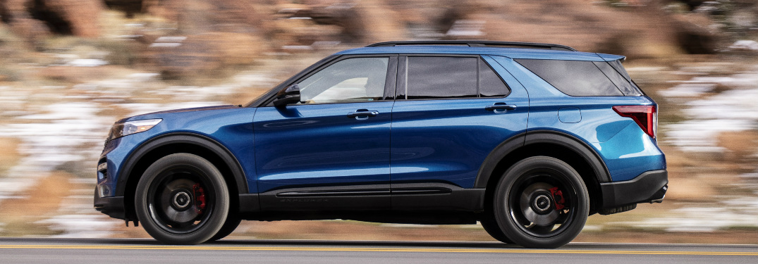 Side view of blue 2020 Ford Explorer