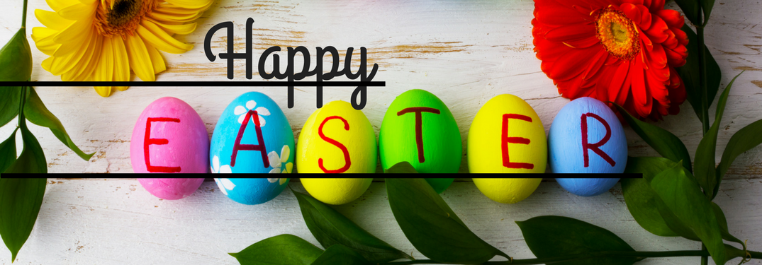 Happy EASTER written on Easter eggs