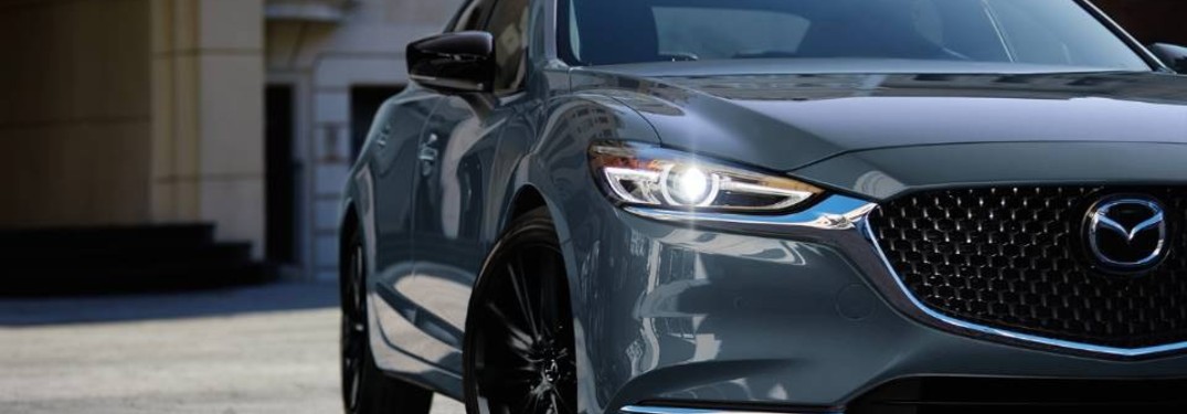 The front grille on a gray 2021 Mazda6 Carbon Edition.