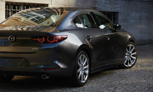 Rear view of grey 2021 Mazda3